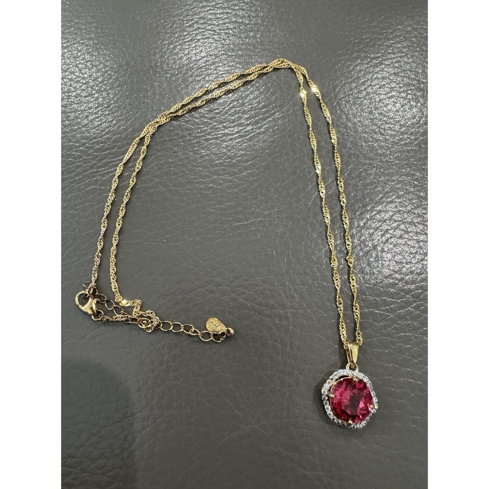 Vintage Gold Over STERLING SILVER Red CZ Necklace PENDANT